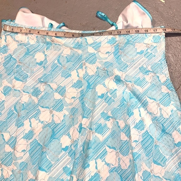 studio 1940 Retro Feminin Floral Blue White Silver A-Line Midi Dress size L/XL - Picture 9 of 11